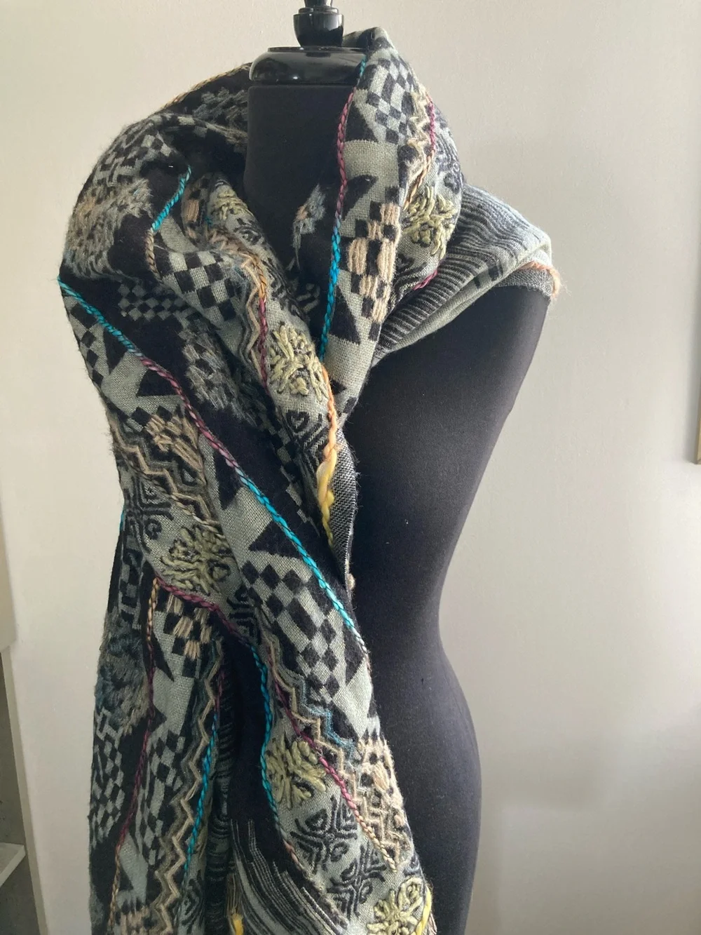 Elegant Additions Silk Fleur Blanket Scarf Wrap Boho Tribal Knit
